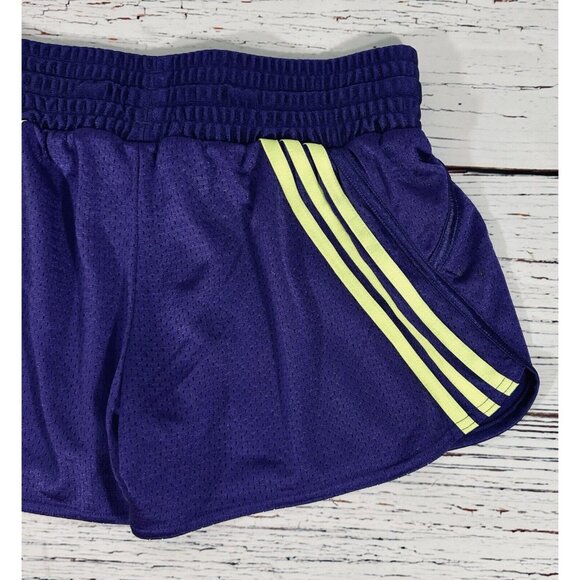 Adidas Mesh Running Shorts Wide Waist Training Purple Neon Green Size Medium - Picture 6 of 11
